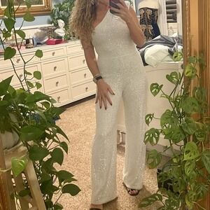NOOKIE Treasure‎ White Sequin One Shoulder Cocktail Jumpsuit Medium